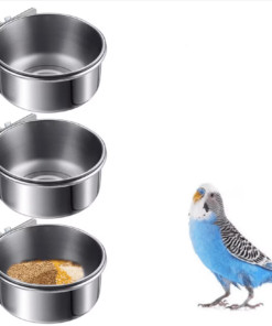 Stainless Steel Bird Water Feeder & Food Bowl 3 Pack with Clamp, Bird Cage Feeder Bowls for Parrot, Cockatiel, Hamster, Cat and Other Small Animals