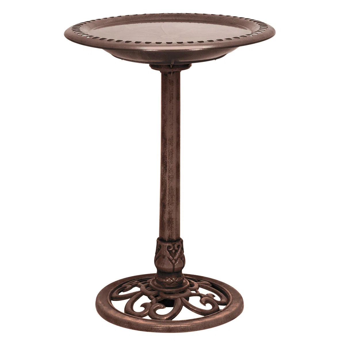 Pedestal Birdbath with Scrollwork Base and Stakes